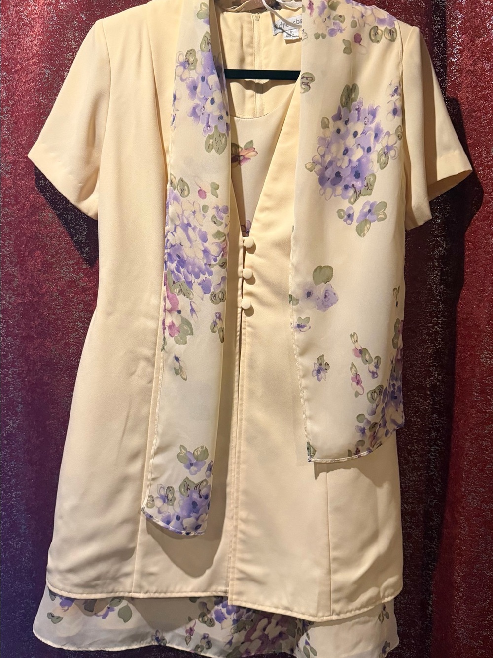 dressbarn Pale Yellow Floral-Accented Midi Dress
